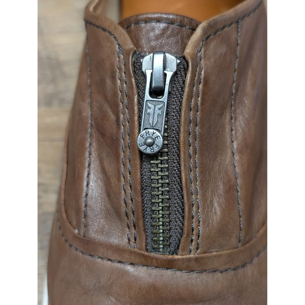 Frye‎ Brown Leather Zip Slip-On Sneakers Women's 10 Minimalist Casual